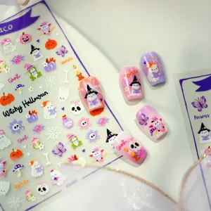 Lindas pegatinas de uñas de Halloween con fantasmas y calabazas estilo KX486