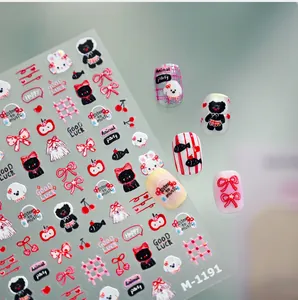Detail of M-1191 embossed cartoon nail stickers with bear and puppy motifs for kids