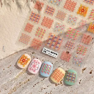 Relief Strick-Plaid Nagelkunst Aufkleber TS4151 mit strukturierten Retro-Stickereimustern