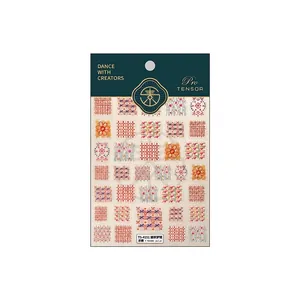 3D Relief Nagellack-Aufkleber mit Retro-Karomuster und gesticktem Blumen-Design