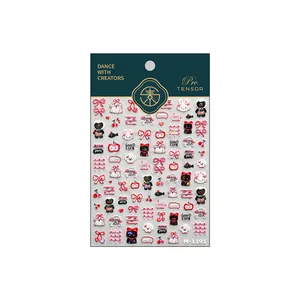 Cartoon animal party nail art stickers with cats, dogs and cherries, model M-1191