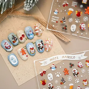 Adesivi per Unghie di Natale Pupazzo di Neve Omino di Pan di Zenzero Babbo Natale Albero Gatto Decalcomanie per Unghie per Bambini Donne