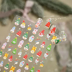 Autocollants 3D pour ongles avec motifs de bonhomme de neige et de sapin de Noël