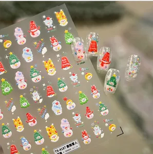 Stickers à ongles 5D de Noël avec motifs de bonhomme de neige en relief sur faux ongles