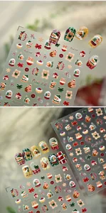 Detail von 3D-Präge-Weihnachtsnagelstickern mit Teddybären- und Schneemotiven