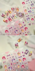 Detail of glitter pony nail stickers with rainbow stars and hearts for children