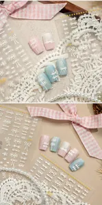 Détails des autocollants à ongles TS-4198 avec nœuds en dentelle blanche et motifs chinois