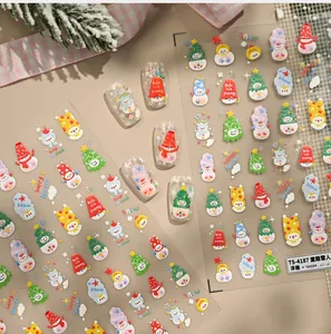 Détails d'autocollants 3D de Noël pour ongles avec motifs de bonhomme de neige