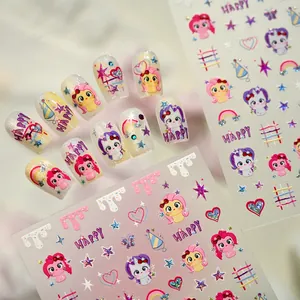 Cute dream pony nail stickers featuring rainbows hearts and glitter plaid designs