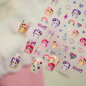 Cute pony theme nail art stickers M-1246 with colorful rainbow and heart patterns