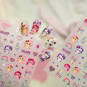 Cute pony and rainbow nail art stickers set for children featuring stars and hearts