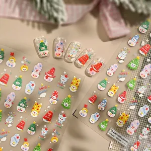 Autocollants pour Ongles en Relief 3D de Bonhomme de Neige de Noël Sapin de Noël Étoiles Stickers à Ongles pour Femmes Enfants DIY Décoration