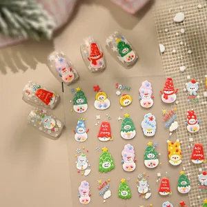 Autocollants 3D pour ongles motif bonhomme de neige et sapin de Noël en relief