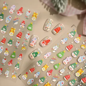 Autocollants 3D pour ongles motif bonhomme de neige et sapin de Noël en relief