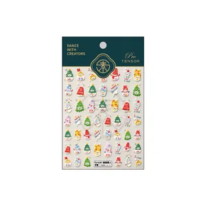 Stickers à ongles 3D en relief avec motifs de bonhomme de neige et sapin de Noël