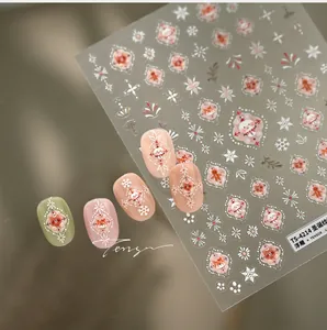 Detailed view of TS-4214 Christmas 3D embossed nail stickers with snowman and snowflake designs
