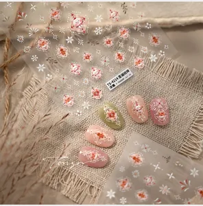 Detailed macro view of 3D embossed Christmas nail stickers featuring snowman and fox