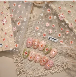 Detail view of 3D embossed Christmas nail stickers with snowman and gingerbread man designs