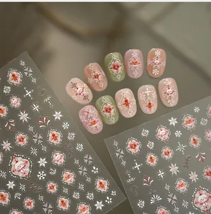 Detail of Christmas nail stickers featuring cute snowmen and gingerbread patterns