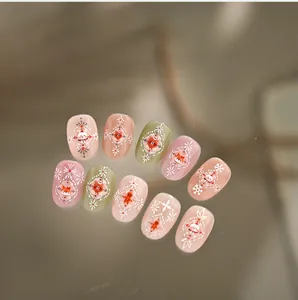 Detailed view of Christmas nail art stickers featuring snowman, bear and reindeer motifs