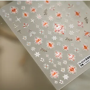 Macro detail of TS-4214 Christmas 3D nail stickers featuring snowman and fox patterns