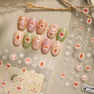 3D embossed Christmas nail stickers featuring cute deer, snowman, and snowflakes patterns