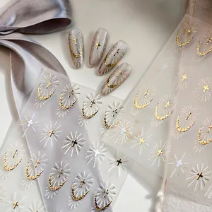 Gothic gold cross and light halo nail stickers with 3D metallic finish effects