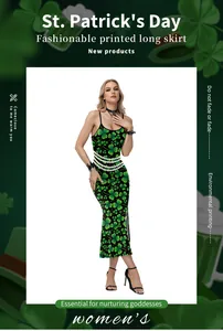 Macro detail of three-row pearl waist decoration on St. Patrick's Day shamrock dress