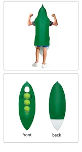 Front and back views of a green pea pod costume for kids party stage performances