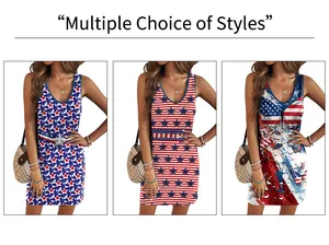 Comparaison détaillée de trois robes courtes sans manches aux imprimés patriotiques USA