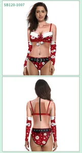 Front and back view of long-sleeve Christmas 3D print bodysuit with snowflake pattern