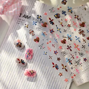 Retro Sweet Cool Style Nail Art Stickers Cross Leopard Heart Star Cherry Pattern Plaid DIY Manicure Decals For Women