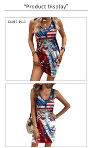 Détails de la robe sans manches à col en V avec imprimé papillon drapeau américain
