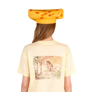 Costume de gâteau au fromage avec chapeau en mousse jaune et t-shirt pour fête
