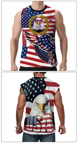 Detailed front and back view of men's USA eagle digital print tank top with American flag