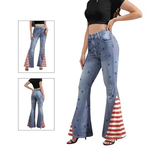 Pantaloni a Zampa a Vita Alta da Donna Bandiera USA Stelle Strisce Stampa Digitale Giorno dell'Indipendenza Leggings Slim