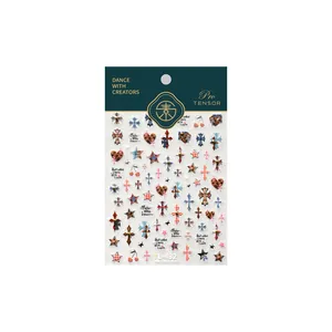 Retro cross and leopard heart nail art stickers TL-432 with star and cherry designs
