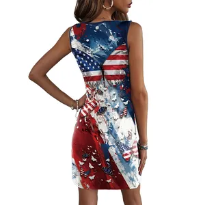 Robe courte sans manches pour femmes avec imprimé drapeau américain et motif papillon
