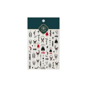 Gothic butterfly and skull nail art stickers with glitter finish model m-1287