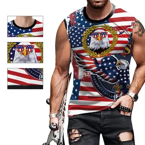 Men's Independence Day tank top with 3D bald eagle and US flag digital print design