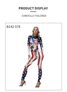 Detail of slim-fit USA flag and bald eagle print bodysuit with long sleeves
