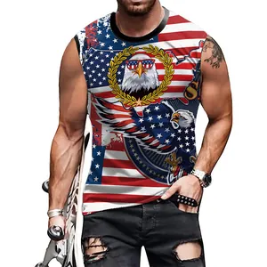 Men's Independence Day tank top with eagle and American flag digital print