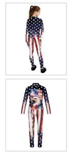 Detail of children's jumpsuit with American flag stars and stripes and bald eagle print