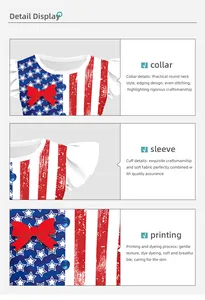 Detail view of round neck and ruffled sleeves on girls' American flag print dress