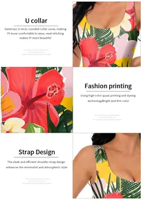 Detailweergave van zwempak met tropische bloemenprint, U-hals en brede bandjes