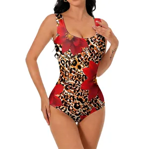 Dames Badpak uit één stuk Tropisch Bloemen Luipaardprint Afslankend Strandvakantie Badmode Polyester Elastaan U-hals Brede Bandjes Zwemkleding