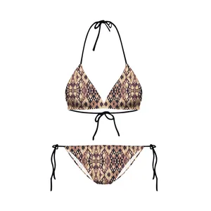 Ensemble bikini deux pièces à licou avec imprimés géométriques et culotte nouée sur le côté