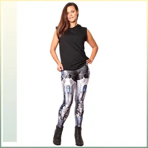Women 3D Digital Print Mechanical Armor Leggings Cyberpunk Mecha Style High Waist Slim Fit Stretchy Sci-fi Pencil Pants