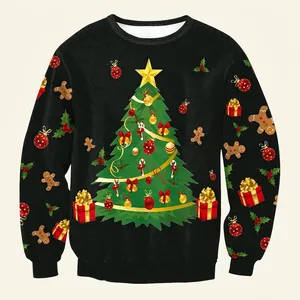 Women's Casual Christmas Print Sweatshirt Long Sleeve Crewneck Loose Pullover Polyester Spandex Festive Holiday Tree Top