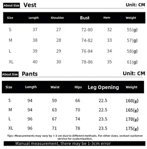 Tabella taglie dettagliata per completo canotta e leggings con stampa 3D, da S a XL